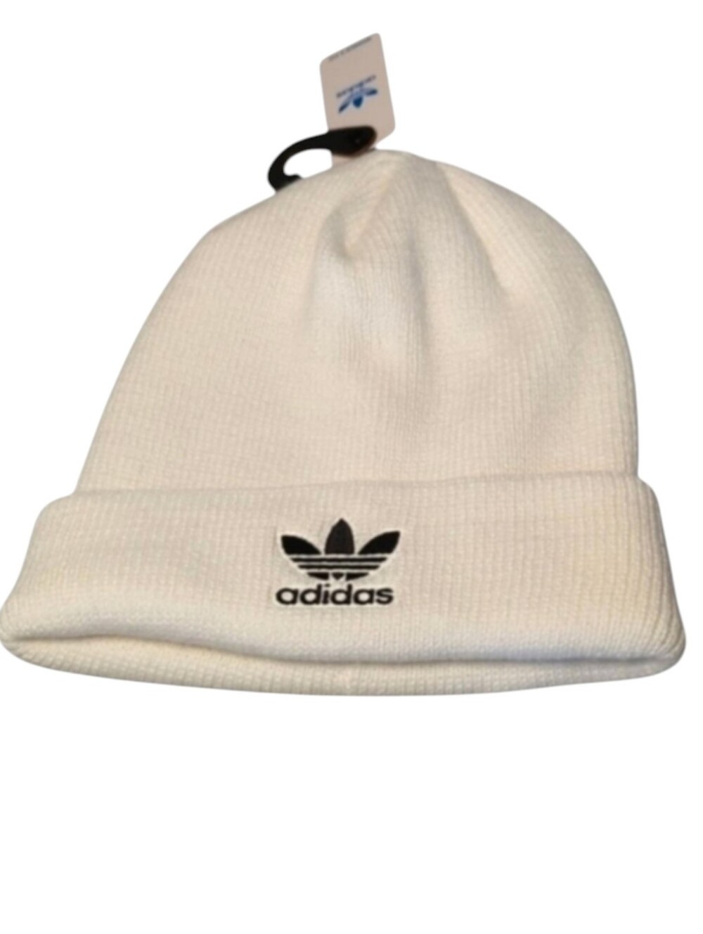 Adidas White Knit Hat Beanie Folded Cuff Trefoil Logo